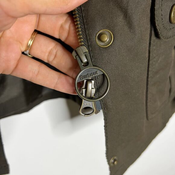 Barbour Morris & Co Utility Jacket Womens 8 Brown Waxed Quilted Army Grunge Barn - Picture 7 of 11